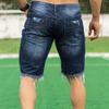 JEsilunmaMY Men's Raw Hem Ripped Denim Shorts Mid Rise Washed Distressed Jean Shorts Slim Fit Knee Length Denim Short Pants (Blue,Medium) view 3