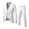 MenS Slim Fit Suit Tuxedo Set One Button 3-Piece Blazer Dress Business Wedding Party Jacket Vest & Pant (XL-cm,White) view 1