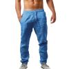 Linen Pants Men Big Tall Casual Cotton Yoga Pants with Pockets Drawstring Elastic Waist Straight-Leg Lightweight Trousers Loose Summer Beach Pants Sweatpants (E1-Dark Blue,Medium) view 1