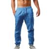 Linen Pants Men Big Tall Casual Cotton Yoga Pants with Pockets Drawstring Elastic Waist Straight-Leg Lightweight Trousers Loose Summer Beach Pants Sweatpants (E1-Dark Blue,Medium) view 2