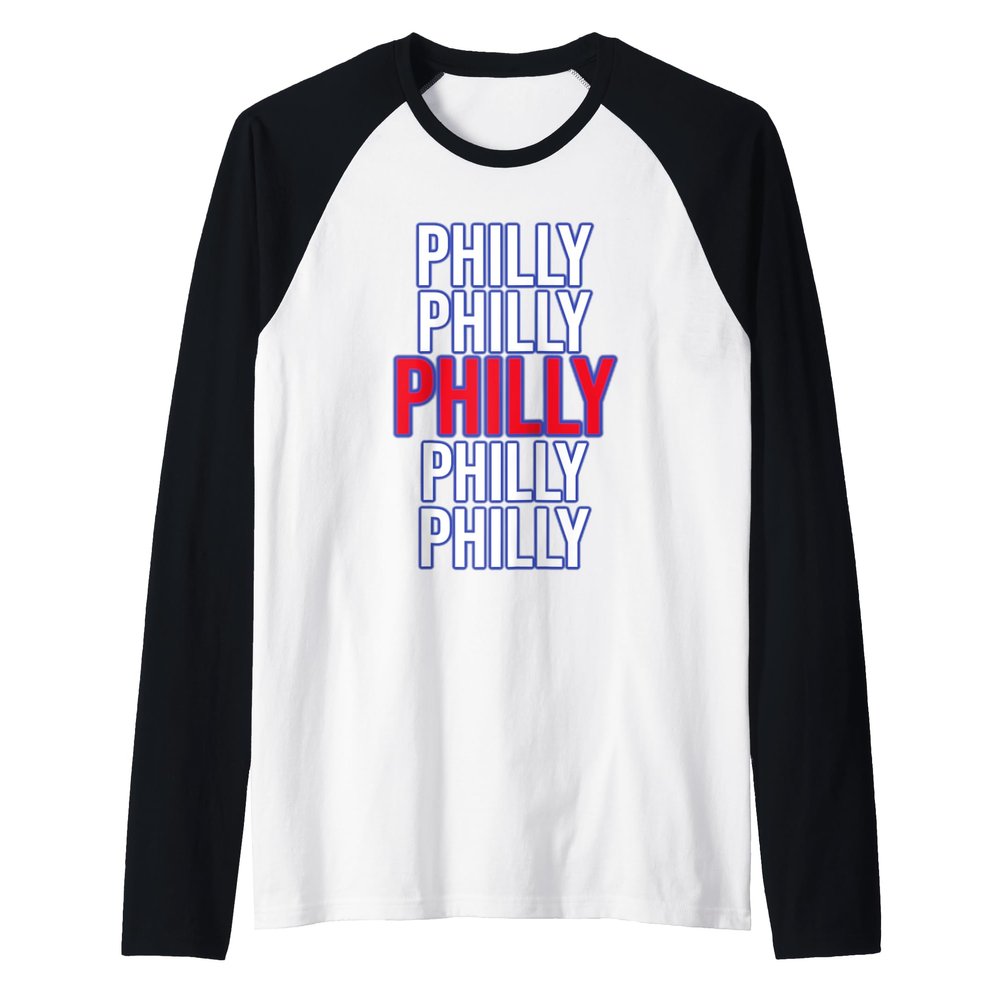 The Real Philly repeating Text Raglan Baseball Tee