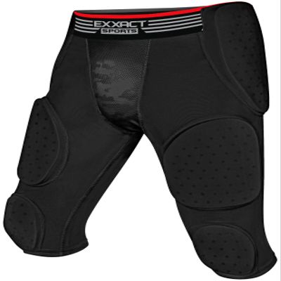 Exxact Sports Battle 7-Pad Adult Football Girdle for Men with Cup Pocket, Lightweight Padded Compression Shorts with Integrated Ultra Flex Pads, Men's Girdle Football (Black, AS)