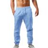 Linen Pants Men Big Tall Casual Cotton Yoga Pants with Pockets Drawstring Elastic Waist Straight-Leg Lightweight Trousers Loose Summer Beach Pants Sweatpants Regular Fit (E1-Sky Blue,Medium) view 1