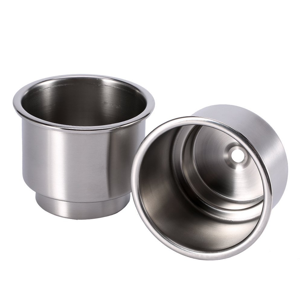 2Pcs Stainless Steel Cup Drink Holder with Drain, Two Stages Cup and Bottles Holder for Marine Boat RV Camper