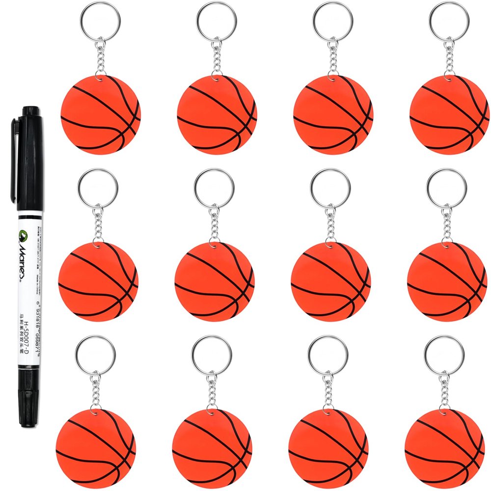 Yaure Joy 12 Pcs Basketball Acrylic Keychain bulk with 1 Black Marker for DIY Sports Party Favor (Basketball)