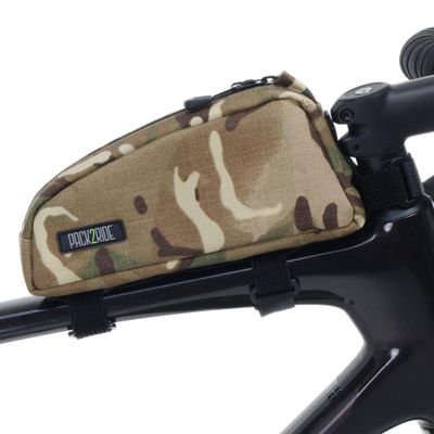 PACK2RIDE Toprock Frame Bag - Water Resistant, Durable Cordura Fabric & Bicycle Daily Essentials Holder - TopTube, Frame Storage, Bikepacking for Road, Gravel Cycling - Multicam Camo (1 L)