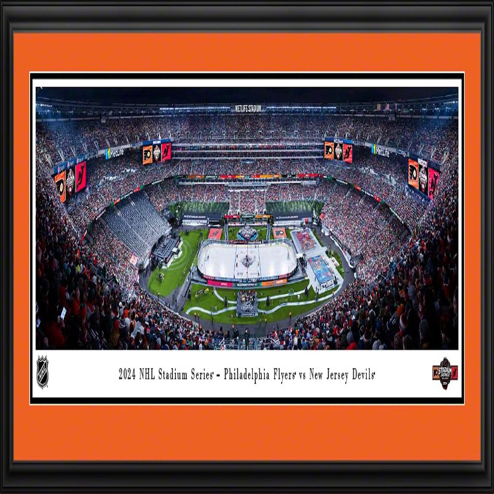 2024 NHL Stadium Series, Philadelphia Flyers vs New Jersey Devils - 44x18-inch Double Mat, Deluxe Framed Picture by Blakeway Panoramas