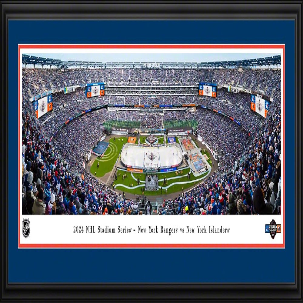 2024 NHL Stadium Series, New York Islanders vs New York Rangers - 44x18-inch Double Mat, Deluxe Framed Picture by Blakeway Panoramas