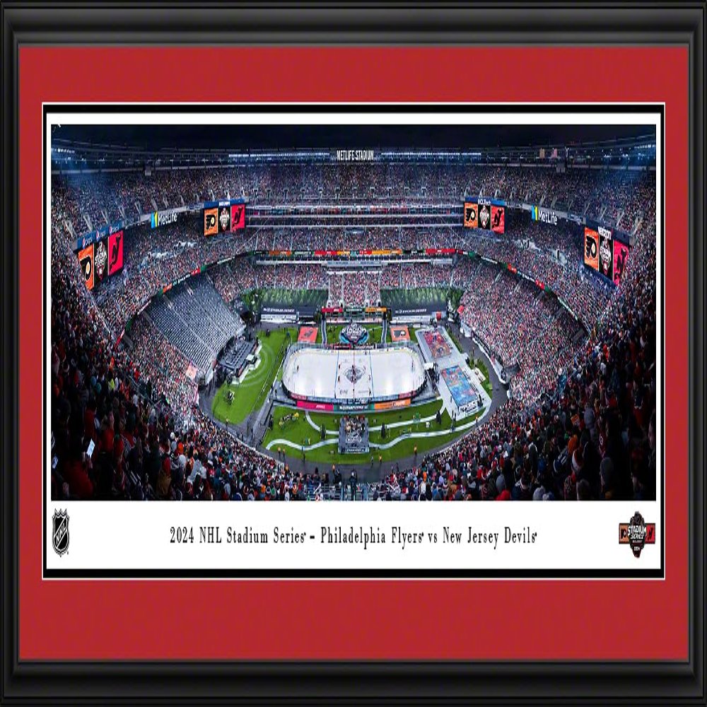 2024 NHL Stadium Series, Philadelphia Flyers vs New Jersey Devils - 44x18-inch Double Mat, Deluxe Framed Picture by Blakeway Panoramas