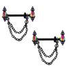 Pierced Owl 14GA Black 316L Stainless Steel Vitrail Medium Teardrop Ends with Dangling Chains Nipple Barbells, Sold as a Pair view 1