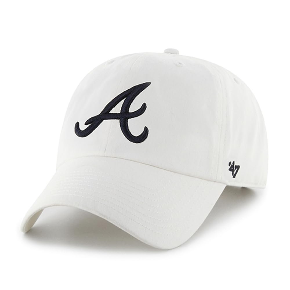 47 MLB Unisex-Adult White/Team Color Clean Up Adjustable Hat Cap - One Size (US, Alpha, One Size, Atlanta Braves White/Navy)