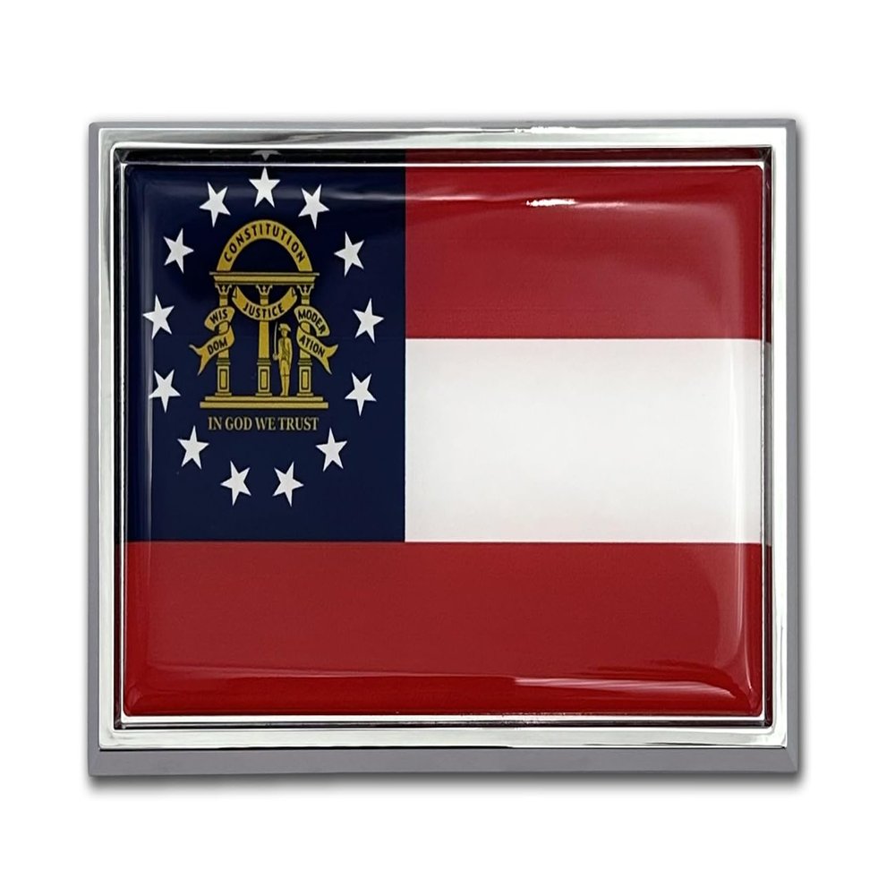 Elektroplate Premium Georgia GA State Flag All Metal Chrome Emblem for Cars, Trucks, and All Auto | Universal Fit at 2.5" x 3.8" | Weatherproof