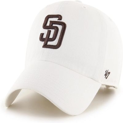 47 MLB Unisex-Adult White/Team Color Clean Up Adjustable Hat Cap - One Size (US, Alpha, One Size, San Diego Padres White/Brown)