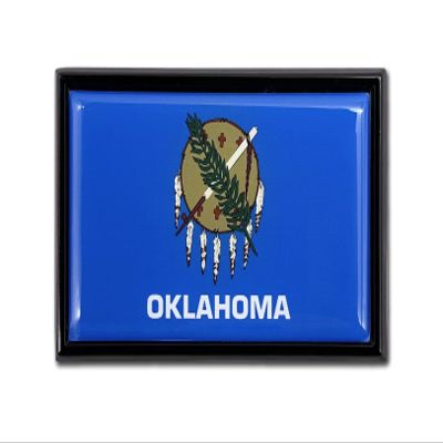 Elektroplate Premium Oklahoma OK State Flag All Metal Black Frame Chrome Emblem for Cars, Trucks, and All Auto | Universal Fit at 2.5" x 3.8" | Weatherproof