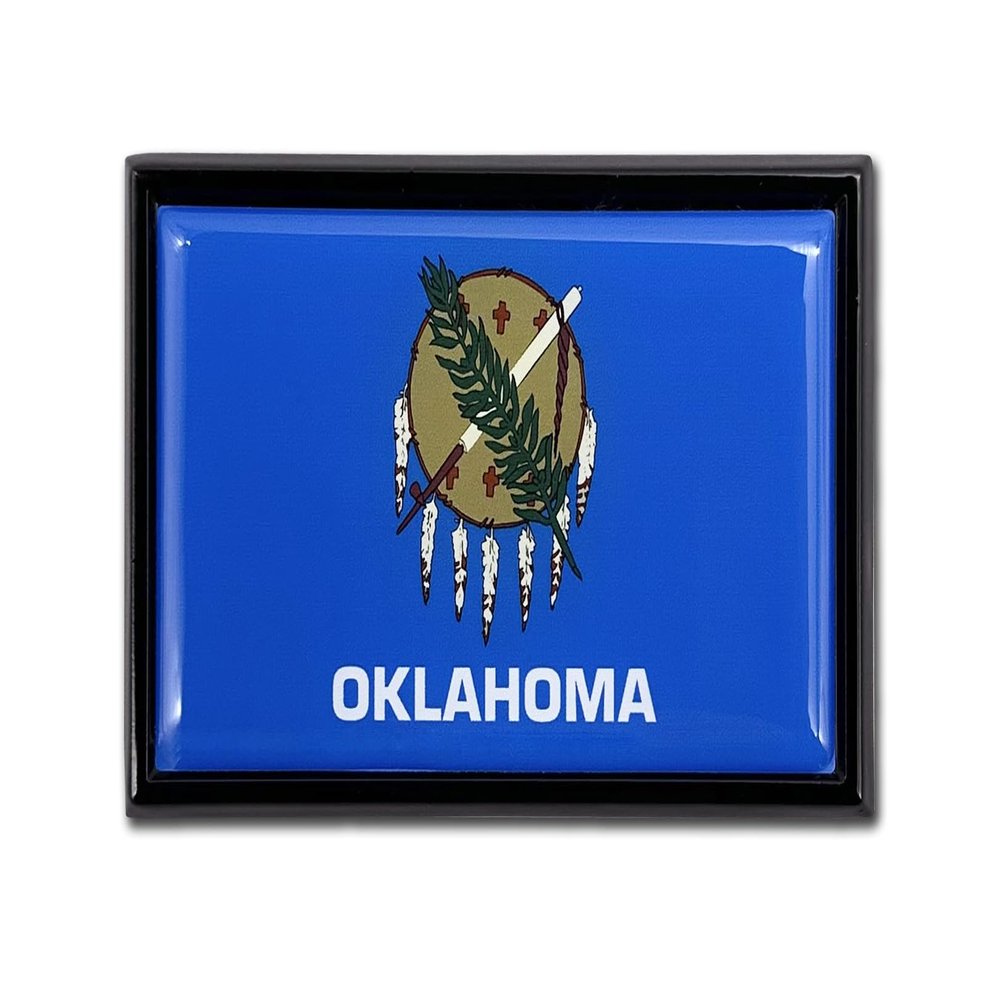 Elektroplate Premium Oklahoma OK State Flag All Metal Black Frame Chrome Emblem for Cars, Trucks, and All Auto | Universal Fit at 2.5" x 3.8" | Weatherproof