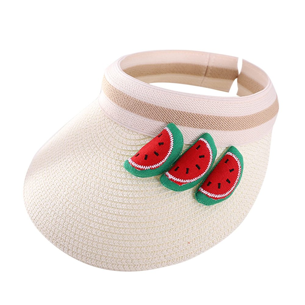 Baby Roll up traw Visor Hat Kid Toddler Wide Brim Cute Fruit Cartoon Summer Beach Sun Hat (White, 2-9 Years)