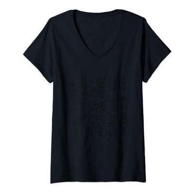 Womens Funny Cute Doodle Robots Set V-Neck T-Shirt