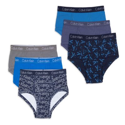 Calvin Klein Kids Boys' Modern Cotton Brief Underwear 6-Pack, Castlerock/Royal Blue/Blue Logo, X-Small