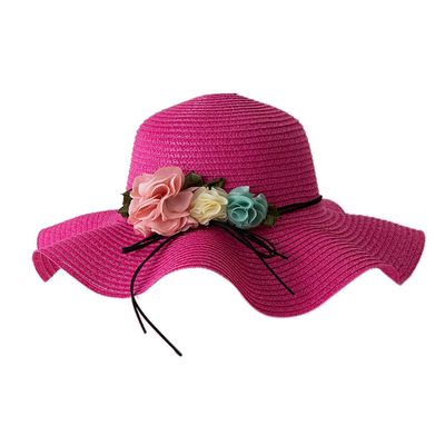 Beach Hats for Girls Foldable Wide Brim Sun traw Hat with Flowers Toddler Summer Floppy Hat  (Hot Pink, 2-6 Years)