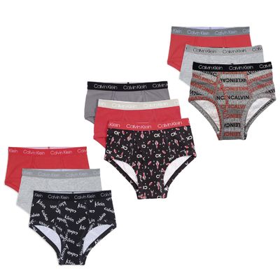 Calvin Klein Kids Boys' Modern Cotton Brief Underwear 9-Pack, Red/Grey/Black Print/Grey Print, Large