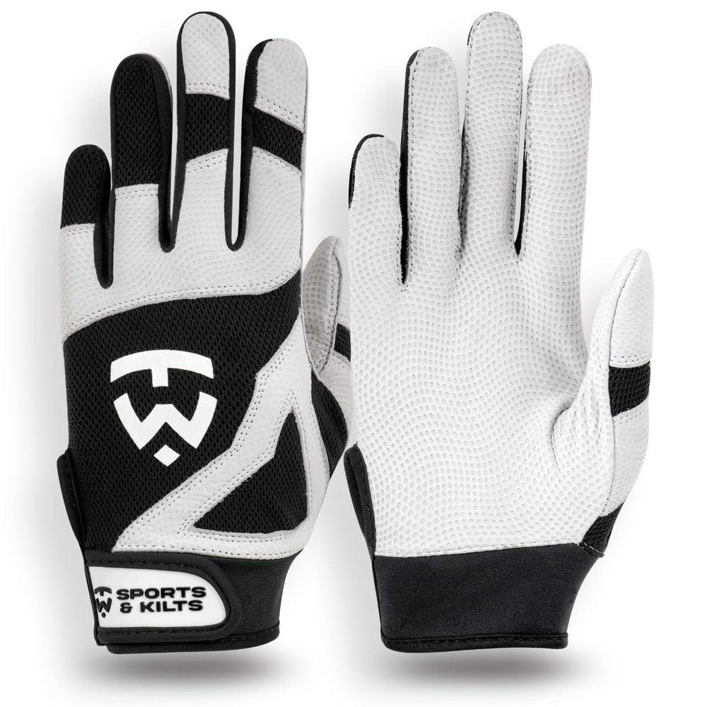 TW sports & kilts TW Baseball/Softball Batting Gloves for Youth. (White/Black, Large)