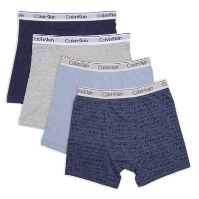 Calvin Klein Kids Boys' Modern Cotton Boxer Brief Underwear 4-Pack, Heather Grey/Blue Ck Logo, Large