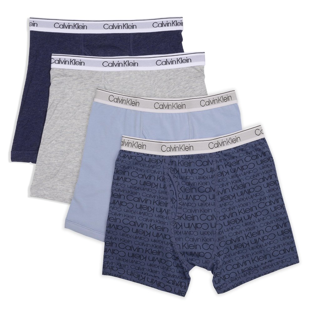 Calvin Klein Kids Boys' Modern Cotton Boxer Brief Underwear 4-Pack, Heather Grey/Blue Ck Logo, Large
