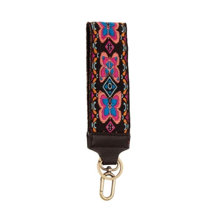 Joy Susan Women's Fashon Wristlet Purse Replacement Strap Easy Find Wristlet Keychain - 2 Inches Black Coral Butterfly Embroidered