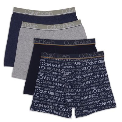 Calvin Klein Kids Boys' Modern Cotton Boxer Brief Underwear 4-Pack, Blue Ck/Heather Grey, Large