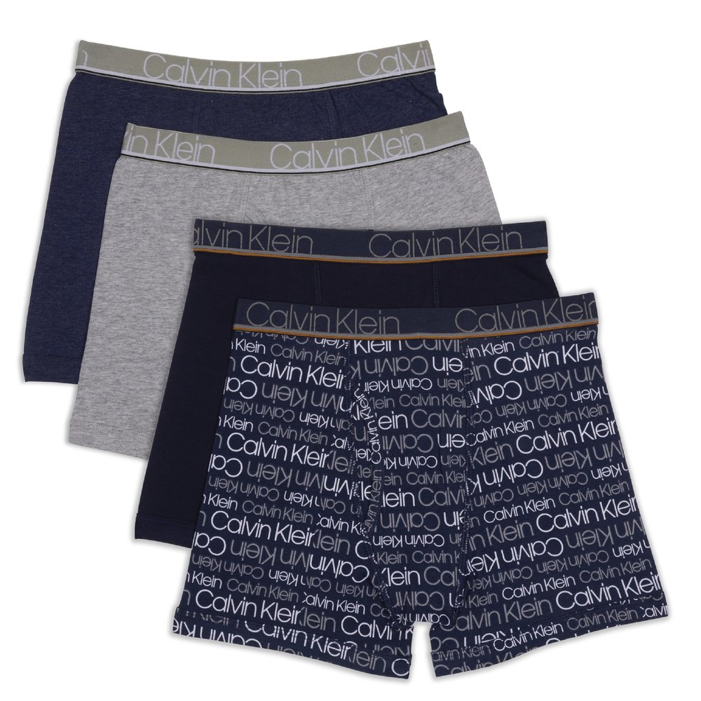 Calvin Klein Kids Boys' Modern Cotton Boxer Brief Underwear 4-Pack, Blue Ck/Heather Grey, Large