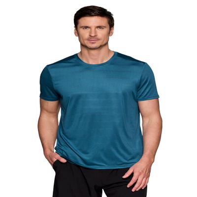 RBX Men's Workout T-Shirt, Breathable Lightweight Stretch Jersey Moisture Wicking Quick Dry Running Training Top Teal Jacquard Heather L