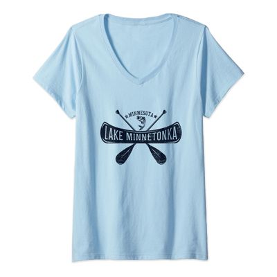 Womens Lake Minnetonka Minnesota Vintage Distressed V-Neck T-Shirt