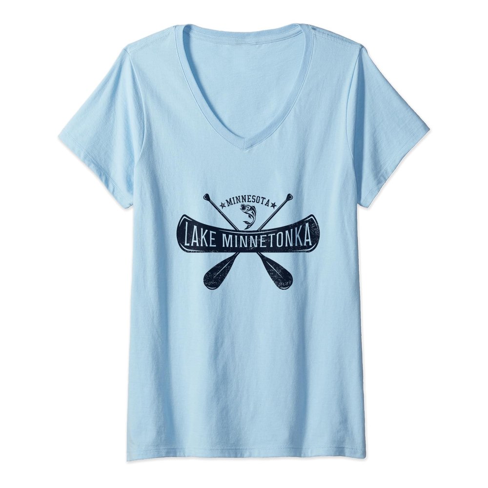 Womens Lake Minnetonka Minnesota Vintage Distressed V-Neck T-Shirt