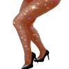 VEBZIN More Sparkly Fishnets Rhinestone Fishnet Stockings for Women Glitter Fishnet TightsSparkle Stockings - Caramel view 1