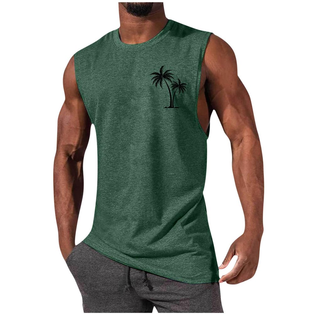 Generic Men's Sleeveless Workout Swim Shirt Quick Dry Athletic Running Gym Crewneck Loose Fit Muscle Shirts Beach Tank Top, X-Large, A02_green