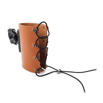 Lirun 22-28mm Cup Handlebar Holder Drink Hanging Mount Bottle Synthetic Leather Yellow Brown For Universal Dirt Bike ATV Scooter Cafe Racer Chopper Motorcycle