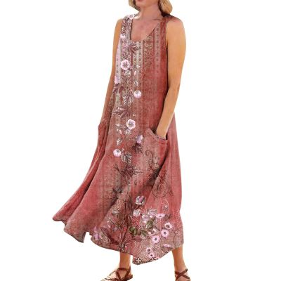 Plus Size Linen Dresses Plus Size Linen Dress Maxi Dress Plus Size Maxi Plus Size Dresses for Curvy Women Sleeveless Maxi Dress for Women Sun Dress Maxi Cotton Linen Sleeveless Red L