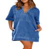 chouyatou Women's Summer Loose Fit V-Neck Sexy Mini Denim Dress Cute Jean Tunic Dress with Pockets (Small, Blue) view 1