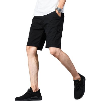 JEsilunmaMY Men's Loose Casual Cargo Shorts Multi-Pocket Summer Cotton Shorts Stretchy Breathable Straight Leg Shorts (Black,29)