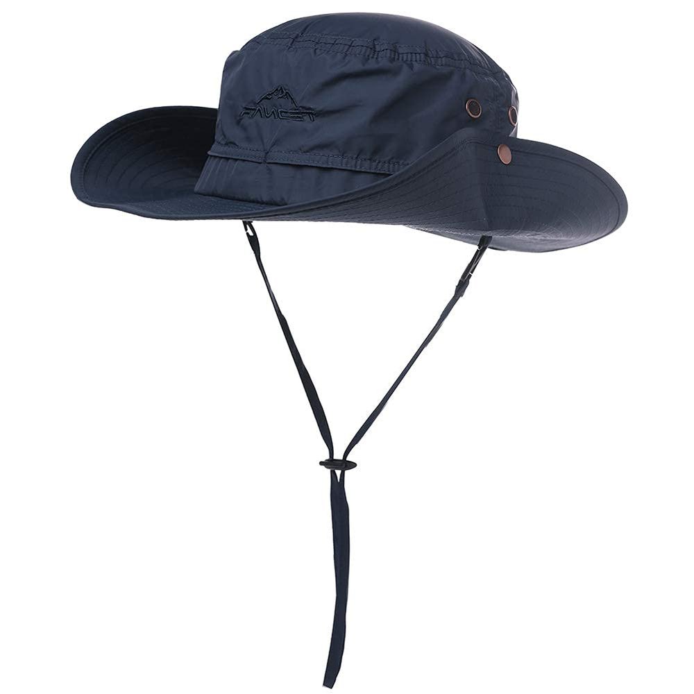 Comhats UPF 50 Sun Hats Wide Brim Summer Safari Hat Fishing Hiking Boonie Hats for Men Waterproof Navy Blue Small Medium
