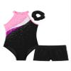 Miaeowve Kids Girls Gymnastics Dance Outfit Sparkly Sleeveless Leotard with Shorts Biketard Dancewear Activewear Black&Pink D 12 Years view 3