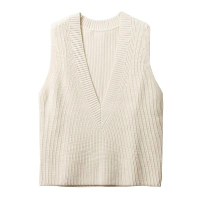 Blostirno Women's Sweater Vest V Neck Knit Pullover Vests Trendy Solid Knitwear Sleeveless Sweaters Tops(White L)