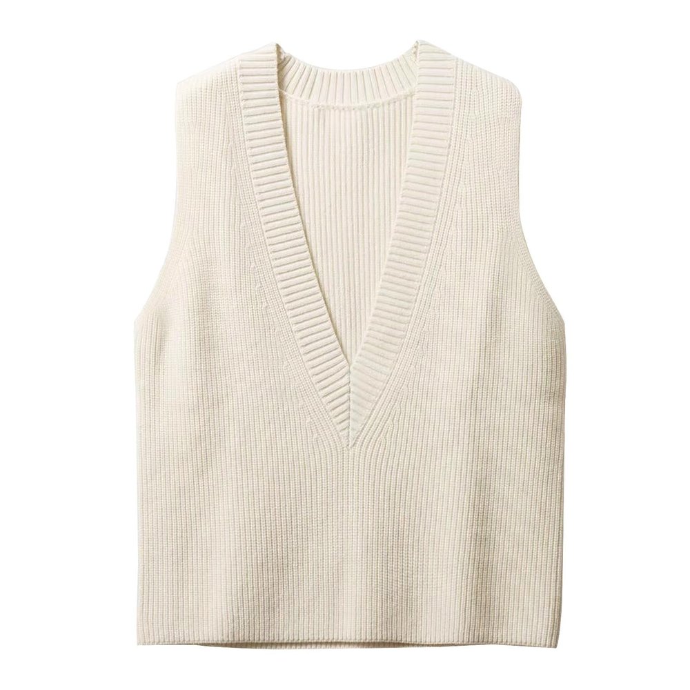Blostirno Women's Sweater Vest V Neck Knit Pullover Vests Trendy Solid Knitwear Sleeveless Sweaters Tops(White L)
