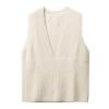 Blostirno Women's Sweater Vest V Neck Knit Pullover Vests Trendy Solid Knitwear Sleeveless Sweaters Tops(White L) view 1