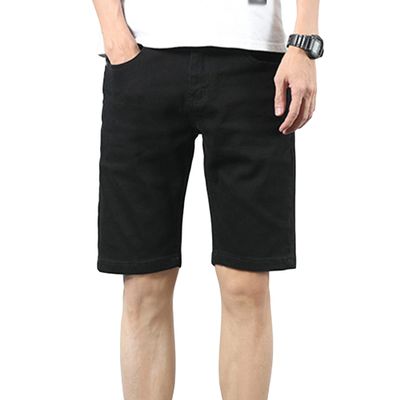 JEsilunmaMY Men's Casual Straight Leg Shorts Knee Length Summer Stretch Denim Shorts Fashion Washed Ripped Jean Shorts (Black,29)