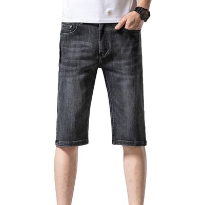 JEsilunmaMY Slim Straight Denim Shorts for Men Washed Distressed Stretch Denim Short Pants Summer Casual Cotton Jean Shorts (Grey,33)