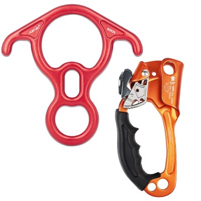50KN Rescue Figure 8 Descender High Strength Aluminum Alloy Hand Ascender with Ergonomic Rubber Handle Strong Rappelling Gear Equipment for Rock Climbing Tree Arborist Rescue Mountaineering Caving