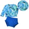 HINTINA 3 Month Baby Girl Long Sleeve Swimsuit Two Piece Rash Guard Set Infant Palm Leaf Bathing Suit with Hat Hawaiian Swimming Beach Wear 3-6 Months view 1