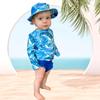 HINTINA 3 Month Baby Girl Long Sleeve Swimsuit Two Piece Rash Guard Set Infant Palm Leaf Bathing Suit with Hat Hawaiian Swimming Beach Wear 3-6 Months view 2