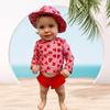 HINTINA 3 Month Baby Girl Long Sleeve Swimsuit Two Piece Rash Guard Set Infant Strawberry Bathing Suit with Hat Swimming Beach Wear 3-6 Months view 2